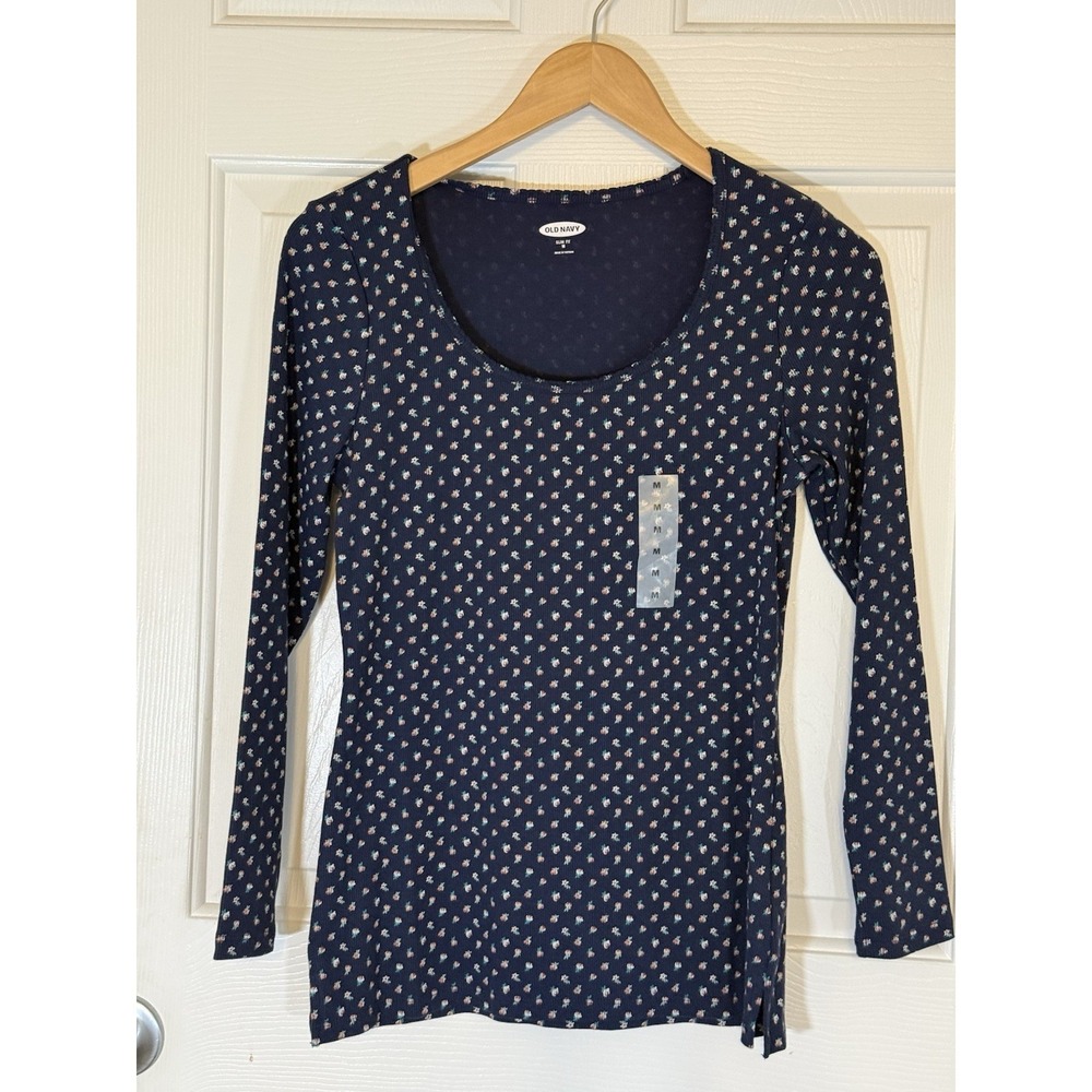 Old Navy Navy NEW Floral Long Sleeve Medium Slim Fit Spring Casual Chic